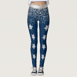 Leggings de Spandex Azul e Prateado