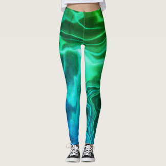 Leggings de Spandex Marmoreadas Verde e Azul