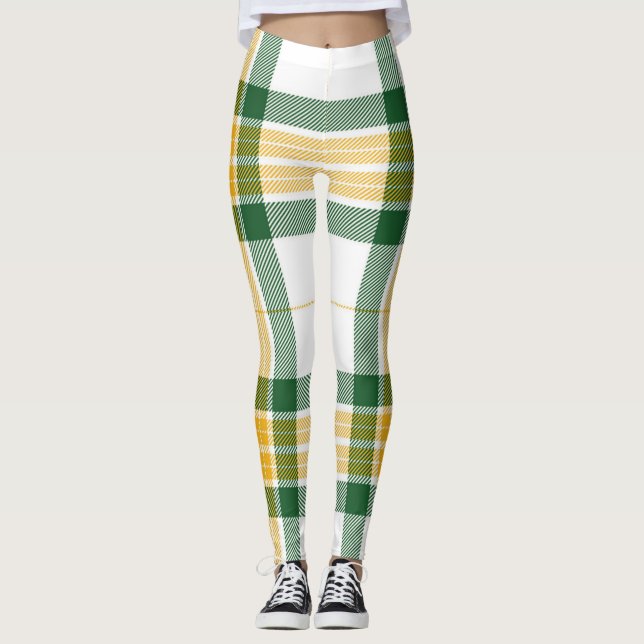 Leggings de tartã verde e amarelo (Frente)