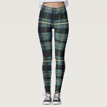 Leggings de Tartan Azul, Verde e Preto