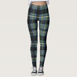 Leggings de Tartan Azul, Verde e Preto