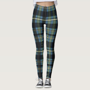 Leggings de Tartan Azul, Verde e Preto