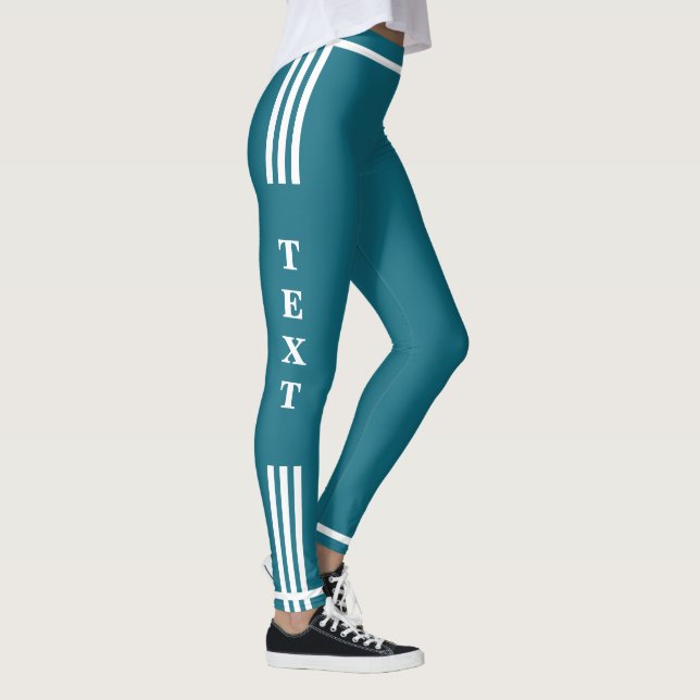Leggings de Teal Escuro de Faixa Lateral com Texto (Direita)