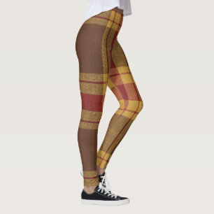 Leggings de Tecido Falso Plaid de Outono