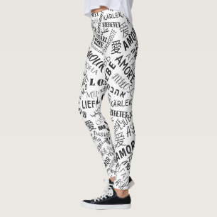 Leggings de texto amam múltiplos idiomas - suas co