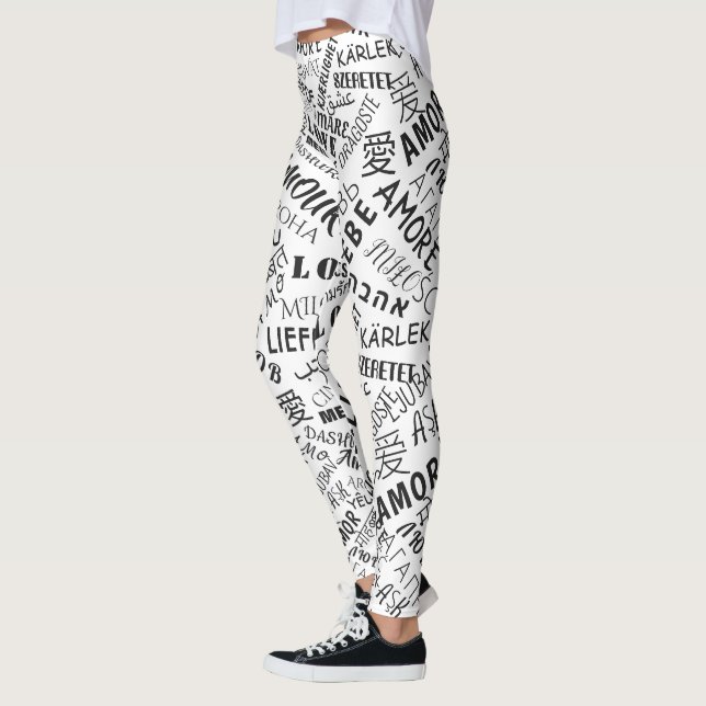 Leggings de texto amam múltiplos idiomas - suas co (Esquerda)