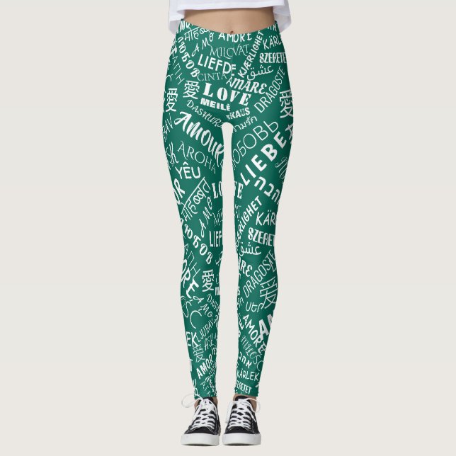 Leggings de Texto do Amor Multilíngue Internaciona (Frente)