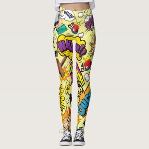Leggings de Texto Retroativo Vibrantes de pop Art