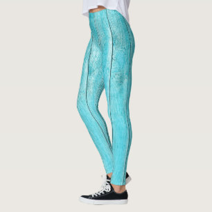 Leggings de textura de madeira turquesa