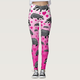 Leggings de Texugos Rosa e Corações