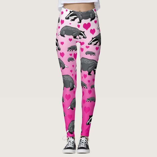 Leggings de Texugos Rosa e Corações (Frente)