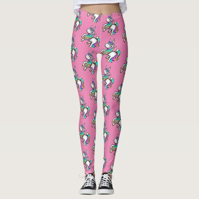 Leggings de Unicórnio Bonito Rosa (Frente)