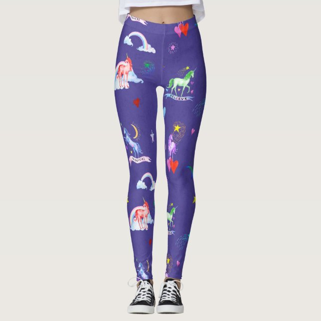 Leggings de Unicórnios de Aquarela (Frente)