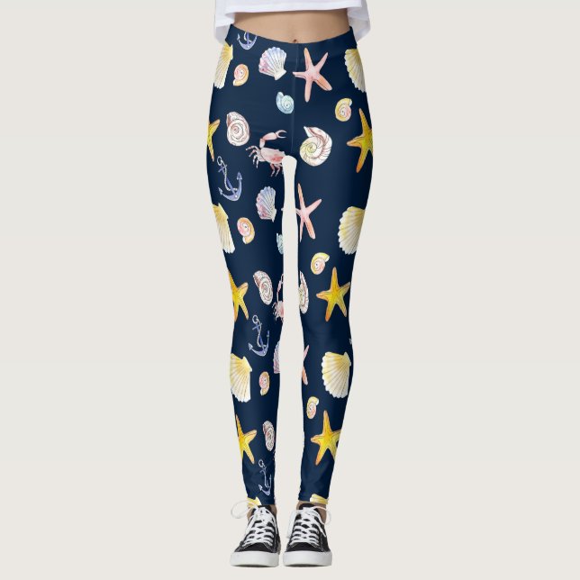 Leggings de vida e âncoras marinhas (escuras) (Frente)