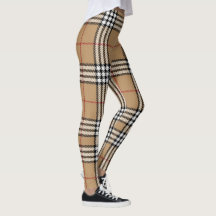 Leggings de Xadrez bege chic com um Tartan Na moda