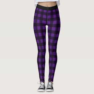Leggings de Xadrez de búfalos preto e roxo
