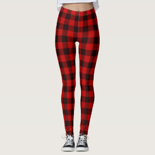 Leggings de Xadrez de Buffalo Vermelho e Negro