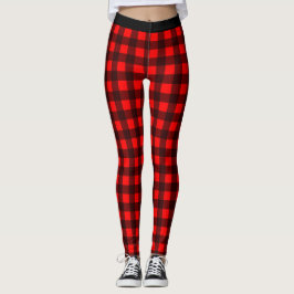 Leggings de Xadrez de Buffalo Vermelho e Preto