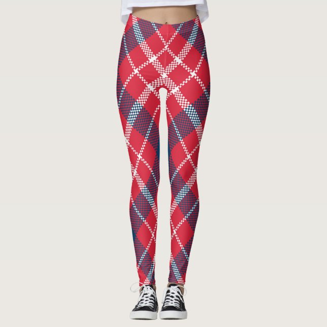 Leggings de Xadrez de Tartan Vermelho - Calça com  (Frente)