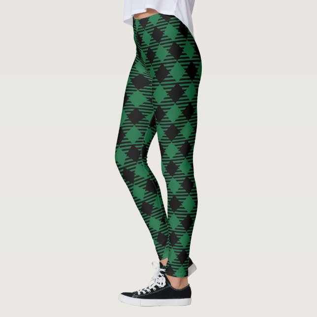 Leggings de Xadrez Verde Rústica Simples (Esquerda)