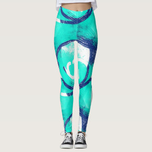Leggings de Yoga com Padrão de Abstrato Azul Aqua