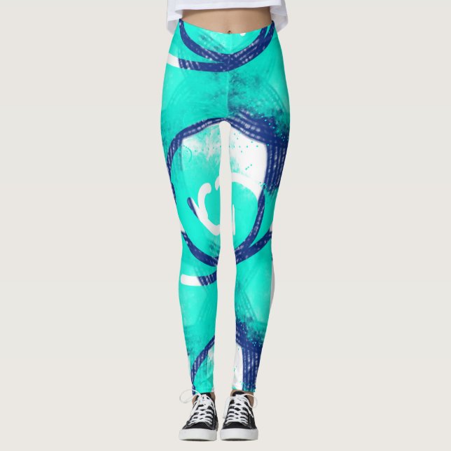 Leggings de Yoga com Padrão de Abstrato Azul Aqua (Frente)