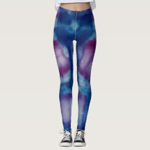 Leggings de Yoga com Pintura Abstrata em Azul Elét