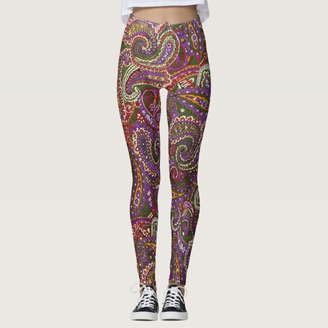Leggings decorativas de salas roxas multicoloridas (Frente)