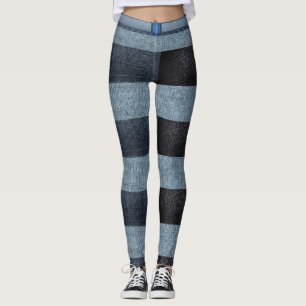 Leggings Denim, quadradas pretas e azuis