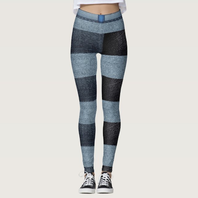 Leggings Denim, quadradas pretas e azuis (Frente)