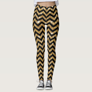 Leggings Design Chevron Douradas e Pretas