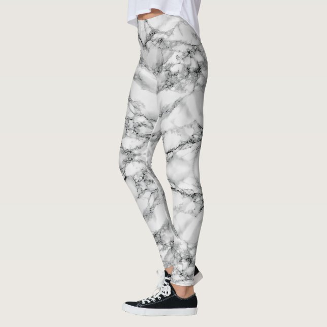 Leggings Design de mármore branco faux (Esquerda)