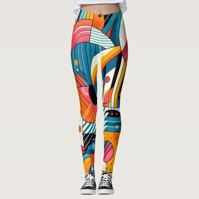 Leggings - Design Geométrico Colorida, Arte (Frente)