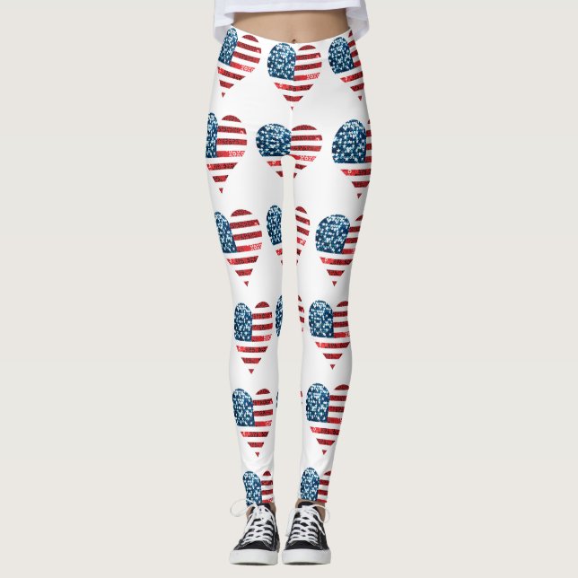 leggings do coração da bandeira dos eua (Frente)