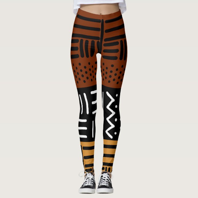 Leggings do Designer de Lama Impressa Africano (Frente)