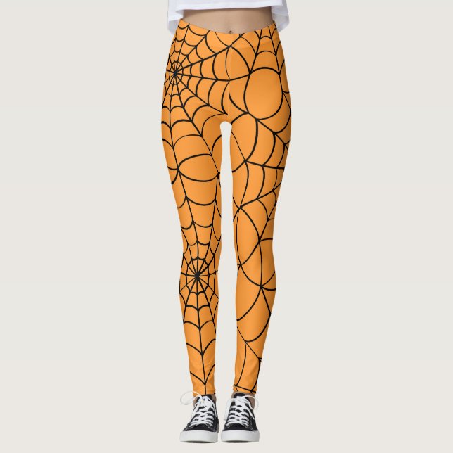 Leggings do Dia das Bruxas na Web de Aranha Laranj (Frente)