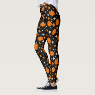 Leggings do Dia das Bruxas Pretas com Pumpkins Lar