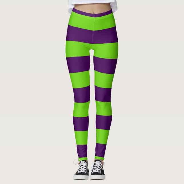 Leggings do Dia das Bruxas Verde e Roxo (Frente)