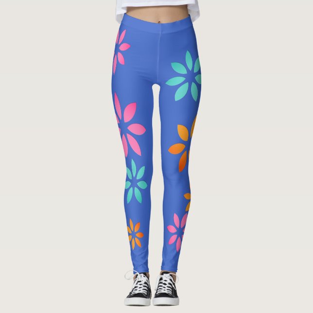 Leggings do Exercício de Padrões Florais Coloridos (Frente)