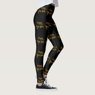 Leggings do Feliz ano novo brilhante preto e Doura
