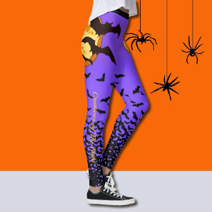 Leggings do Halloween Personalizam Bats Lâmpada C