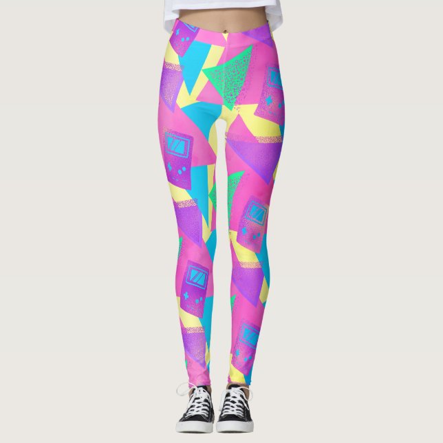Leggings do Jogo de Música Neon Pink Teal Trendy (Frente)