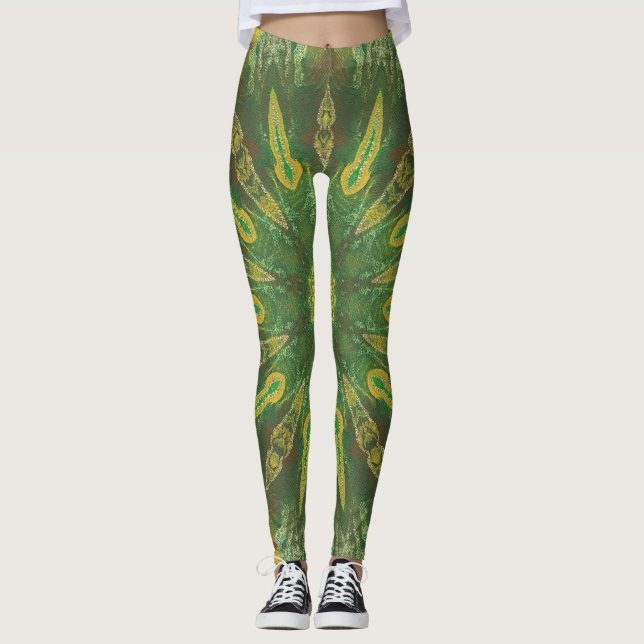 Leggings do Kaleidoscópio Amarelo Verde (Frente)