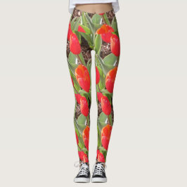 Leggings do padrão das tulipas vermelhas