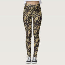 Leggings do Padrão de Brown-Beige Paisley
