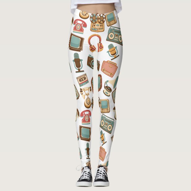 Leggings do padrão de mídia retrô (Frente)