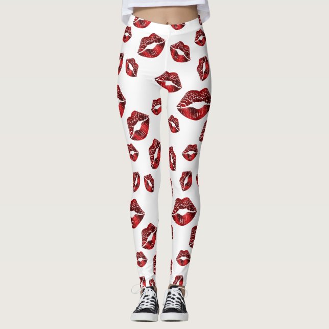 Leggings do padrão do beijo dos Lábios vermelhos (Frente)