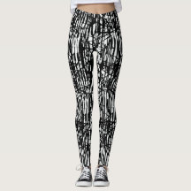 Leggings do Padrão do Grunge Branco Chic Black