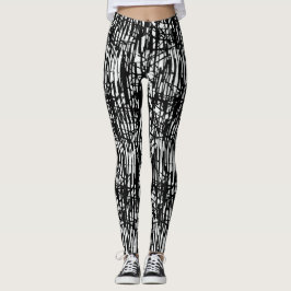 Leggings do Padrão do Grunge Branco Chic Black