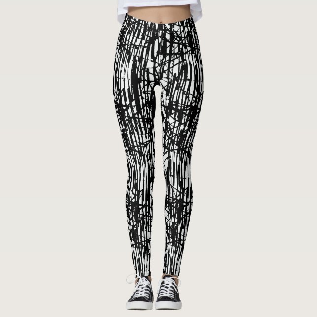 Leggings do Padrão do Grunge Branco Chic Black (Frente)